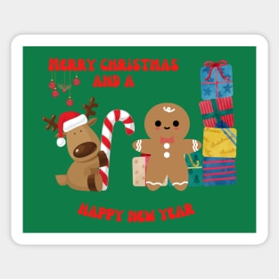 Gingerbread man and reindeer Christmas Sticker